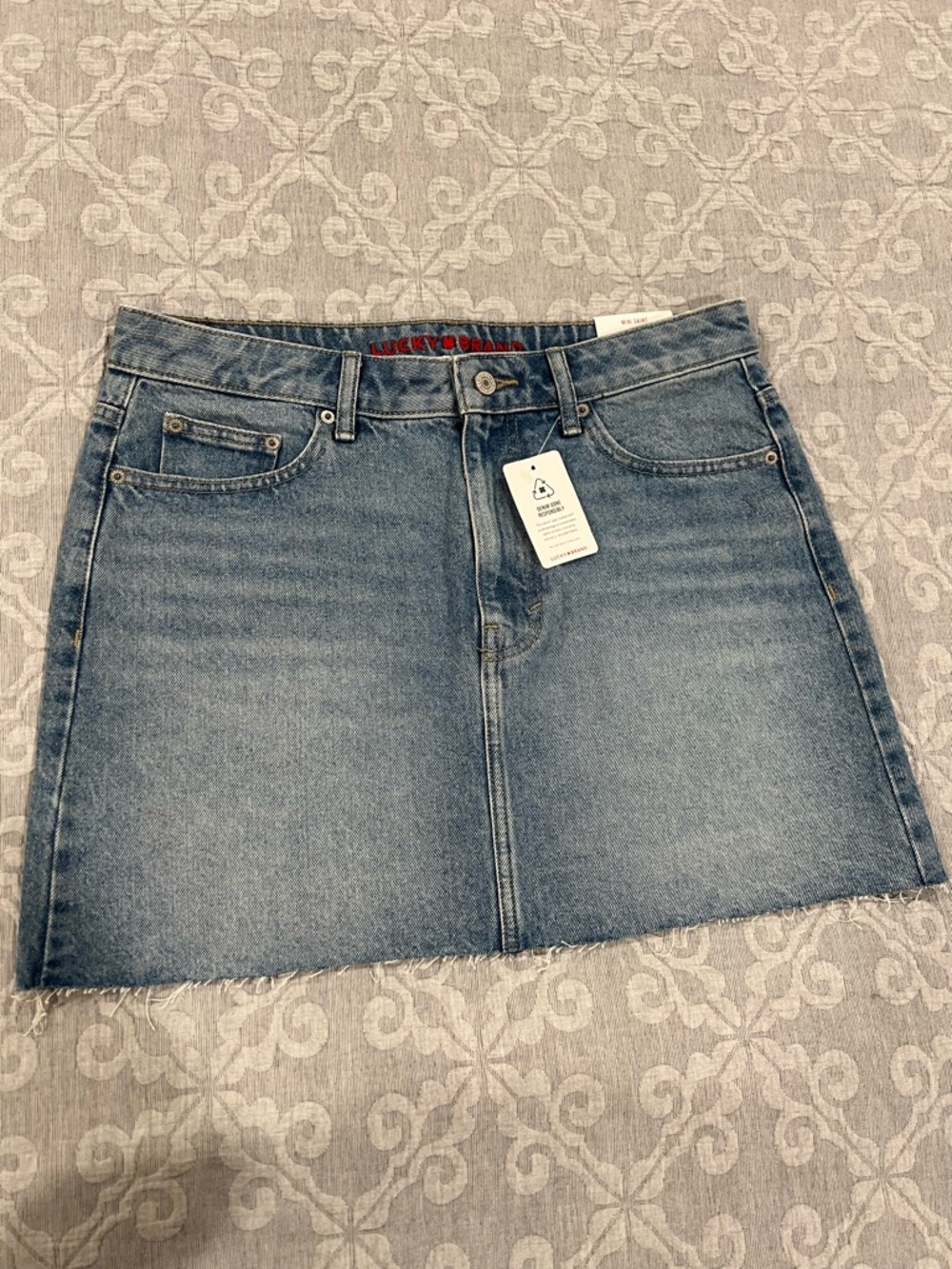 Lucky Brand Washed Blue Denim A-Line Mini Skirt
